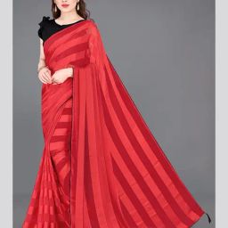 Mirchi Fashion Red Georgette Solid Saree With Unstitched Blouse-picture-27