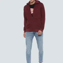 Louis Philippe Maroon Regular Fit Self Pattern Hooded Sweatshirt image 5