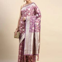 Mohey Purple Woven Silk Saree With Blouse-image-72