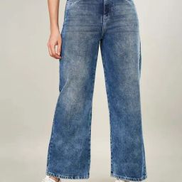 People by Pantaloons Blue Cotton Solid Jeans-image-80