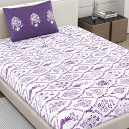 Home Ecstasy Intense Violet Cotton Floral 140 TC Single Bedsheet with 1 Pillow Covers-23
