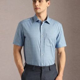 Louis Philippe Blue Cotton Regular Fit Checks Shirt-image-89
