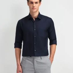 Arrow Navy Cotton Slim Fit Self Pattern Shirt-picture-35