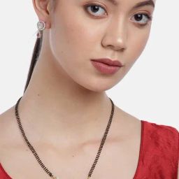 YouBella Gold Plated Black & Pink Stone Studded Mangalsutra Set-24