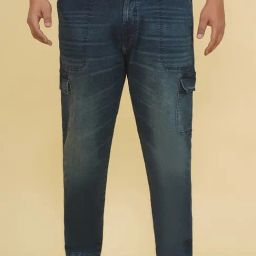 John Pride Blue Cotton Regular Fit Cargo Jeans-image-59