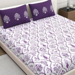 Home Ecstasy Intense Violet Cotton Floral 140 TC Double Bedsheet with 2 Pillow Covers-image-72
