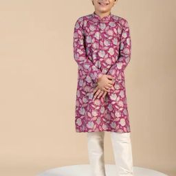 KISAH Boys Pink Floral Print Kurta-image-14