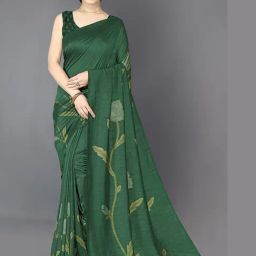 Mirchi Fashion Green Silk Blend Floral Saree With Unstitched Blouse-image-4