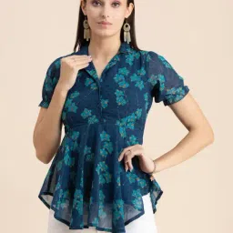 Moomaya Blue Floral Print Top-picture-14