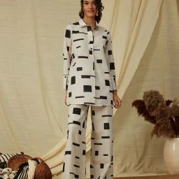 Pink Fort Black & Cream Cotton Printed Shirt With Trousers-image-35