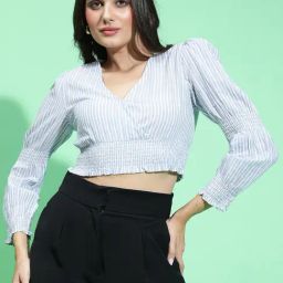 Oxolloxo Blue & White Cotton Striped Crop Top-picture-34