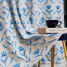 Urban Space White & Blue Cotton Water Lily Printed Door Curtain - Set of 2-image-24