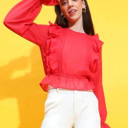 Oxolloxo Red Regular Fit Crop Top-3