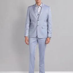 AD by Arvind Blue Terry Regular Fit Solid Reversible Waistcoat Three Piece Suit-picture-5