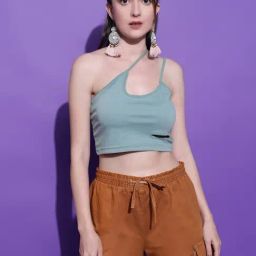 Kotty Green Polyster Solid Sleeveless Crop Top-picture-16