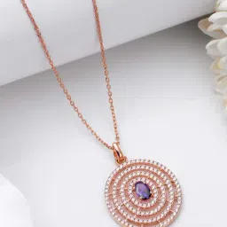 Zavya 925 Silver Ethereal Circle Rose Gold-Plated Pendant with Chain for Women-picture-7