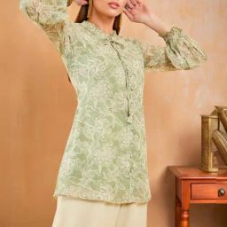 Soch Womens Sap Green Georgette Blend Floral Print Tunic With Ruffles-image-33