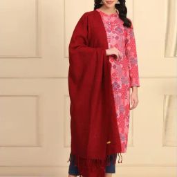 Aurelia Red Regular Fit Self Pattern Shawl-image-97