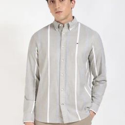 Tommy Hilfiger Grey Cotton Regular Fit Striped Shirt-image-82