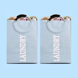 Stylista 2-Pcs Blue Printed Durable & Foldable Laundry Bag with Metal Handle-15