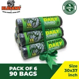 Elefant Daily Jumbo (30 inch x 37 inch) Oxo-biodegradable Garbage Bags (Black) 15 Bags per Roll-18