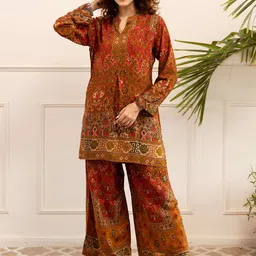 KALINI Ethnic Motifs Printed Mandarin Collar Straight Kurta With Palazzo-image-55