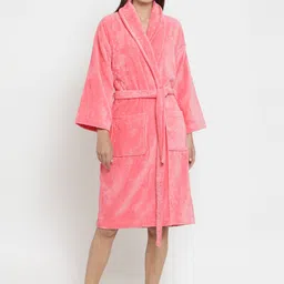 MYTRIDENT Unisex Pink Solid Bathrobe-image-59