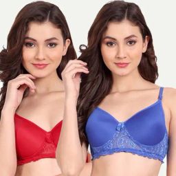 FIMS: Fashion is my Style Red & Blue Lace Work Everyday Bras - Pack Of 2-image-66