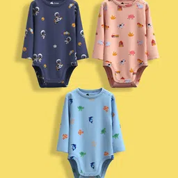 Orange Sugar Infants Pack Of 3 Printed Cotton Bodysuits-21