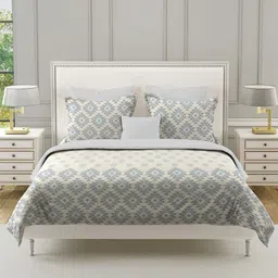 SWAYAM Beige & Grey Geometric 210 TC King Bedsheet with 2 Pillow Covers-image-93