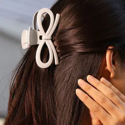 Rubans White Bow Shaped Matte Finish Hair Claw Clip-54