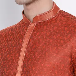 Sanwara Men Rust & White Embroidered Kurta with Pyjamas image 4