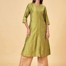 Rangmanch By Pantaloons Green Woven Pattern A Line Kurta-image-23