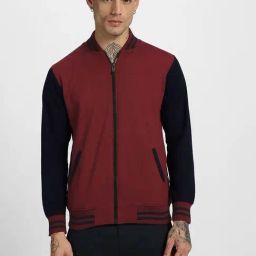 Veirdo Maroon & Navy Regular Fit Graphic Print Bomber Jacket-image-5