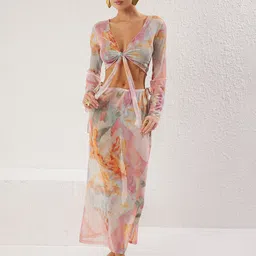 Trendyol Printed V-Neck Top With Skirt-image-75
