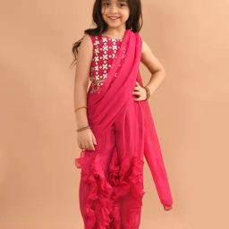 LilPicks Kids Pink Embellished Top, Sharara with Dupatta-image-61