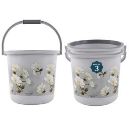Aura Grey & White 3 piece Floral Plastic Bath Accessories Set-20