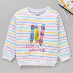 Babyhug Cotton Knit Full Sleeves Striped & Text Printed Sweatshirt - White-image-32
