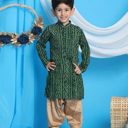 Vastramay Full Sleeves Bandhani Kurta & Patiala Set - Green-image-96
