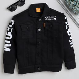 Ministitch Full Sleeves Text PrintedDenim Jacket - Black-image-63