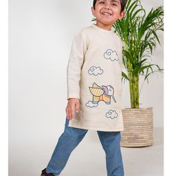 Tiber Taber Full Sleeves Elephant Embroidered Kurta Pyjama Set - Cream-picture-30