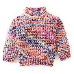 Babyhug Knitted Full Sleeves Pullover Sweater with Colour Block Effect - Multicolour-image-13