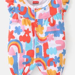 Babyhug 100% Cotton Knit Frill Sleeves Romper with Rainbow Print - Multicolour-image-94