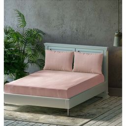 Trance Home Linen Premium Plain Pure Cotton Double King Fitted Bedsheet with 2 Pillow Cover 78 x 72 Inch- Blush-picture-32