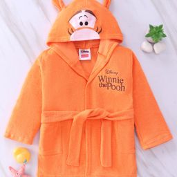 Babyhug Disney  Terry Knit Hooded Full Sleeves Bath Robe With Pockets and Winnie the Pooh Graphics - Orange-image-23