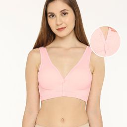 Bella Mama Cotton Nursing Removable Padded Bra Solid Colour - Light Pink-image-82