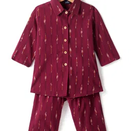 JAV Creations Three Fourth Sleeves Abstract Designed Kurta & Pant Set  - Maroon-picture-9