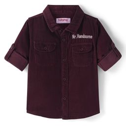 Babyhug Cotton Woven Full Sleeves Corduroy Shirt Text Embroidery - Wine-image-91