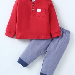 Zero Interlock Knit Full Sleeves T-Shirt & Joggers Set withText Patch - Red-image-89