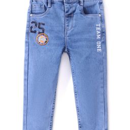 Babyhug Denim Full Length Jeans With Stretch & Text Print  - Blue-image-54